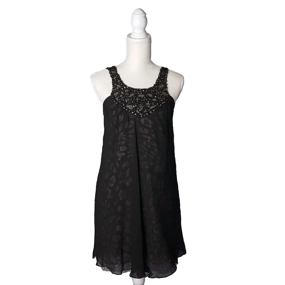 BCBGMaxAzria Womens Sheer Layered Beaded Dress - Picture 1 of 8